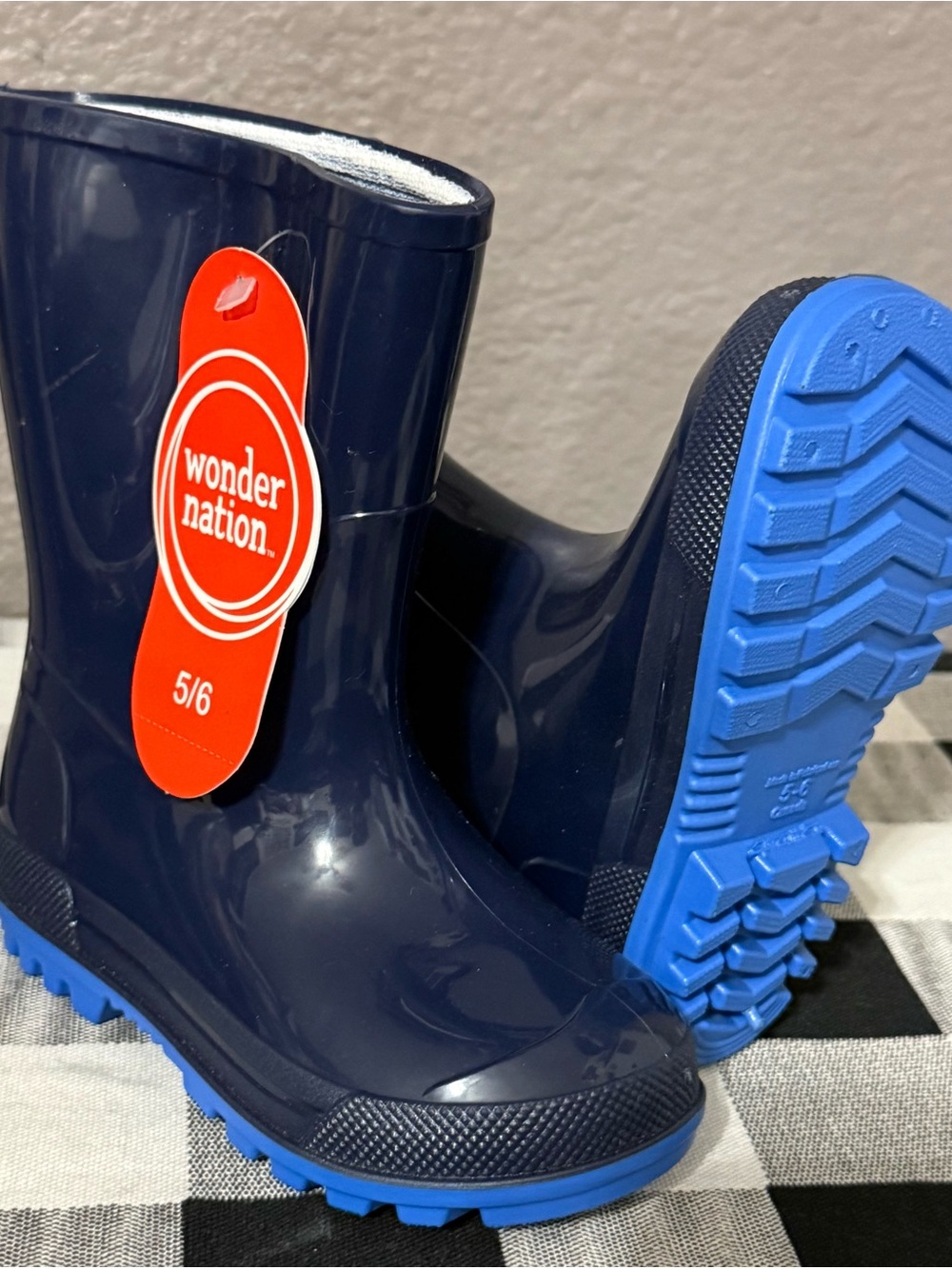 wonder nation Navy Rain Boots with Bright Blue Outsoles